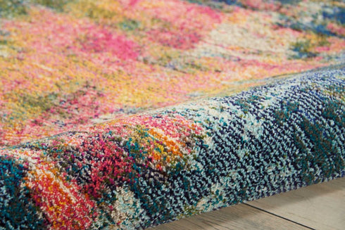 2' X 6' Blue And Yellow Abstract Power Loom Non Skid Area Rug